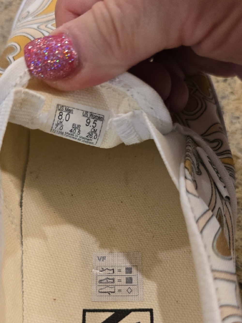 Vans White Canvas Slip-Ons with Yellow Heart Swirl Print - Picture 8 of 8